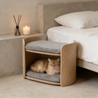 Lit pour chat en bois naturel de haute qualité, maison de repos à double étage pour animaux de compagnie, canapé-lit moderne en bois courbé pour chatons, vente en gros