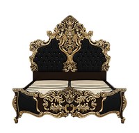 Lit King Size Baroque Noir et Or Moderne de Luxe, Cadre de Lit Sculpté à la Main, Capitonnage Rembourré pour Projet Villa, Palais, Hôtel