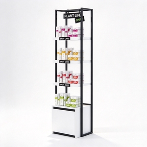 Expositor de pie para productos de cuidado de la piel con cajón de almacenamiento, mueble metálico independiente de varios niveles para tiendas de belleza. - Product Image 1