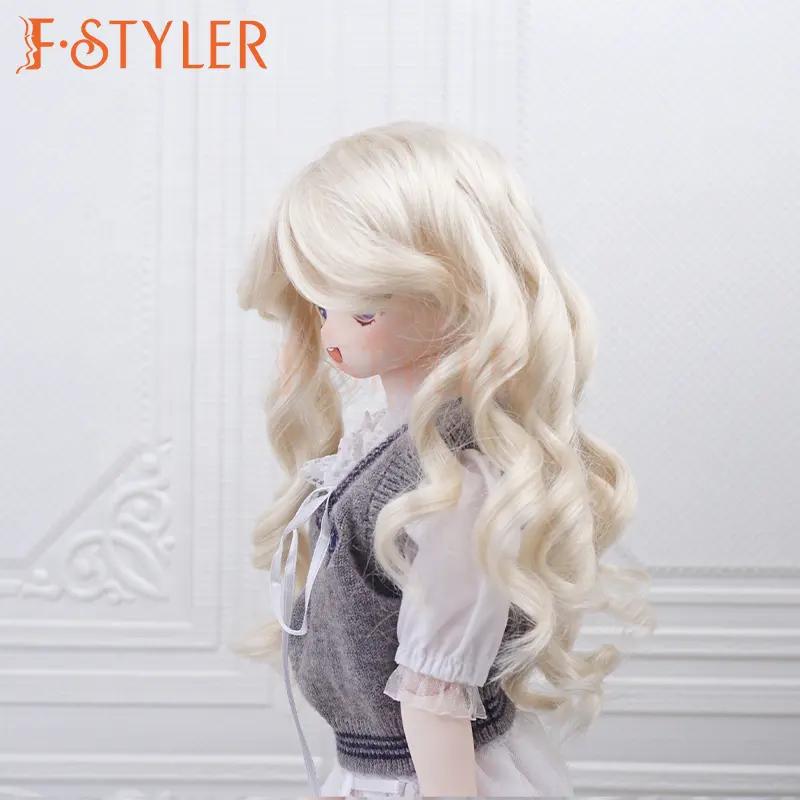 FSTYLER Synthetic Mohair Long Silky Curls Mini Bjd 18 Inch Custom Wholesale Bulk Sale Doll Accessories for BJD Doll Hair Wig