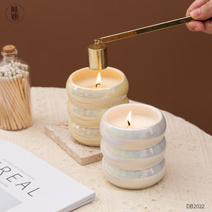 Support de bougie en céramique Db2022, rond, 8 cm, finition perlée, vide, pour bougies parfumées d'intérieur, cadeau d'affaires - Product Image 3