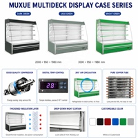 Lemari Pendingin Display Supermarket MUXUE 2400L 3m, Rak Terbuka Multideck, Menjaga Sayuran dan Buah Tetap Segar