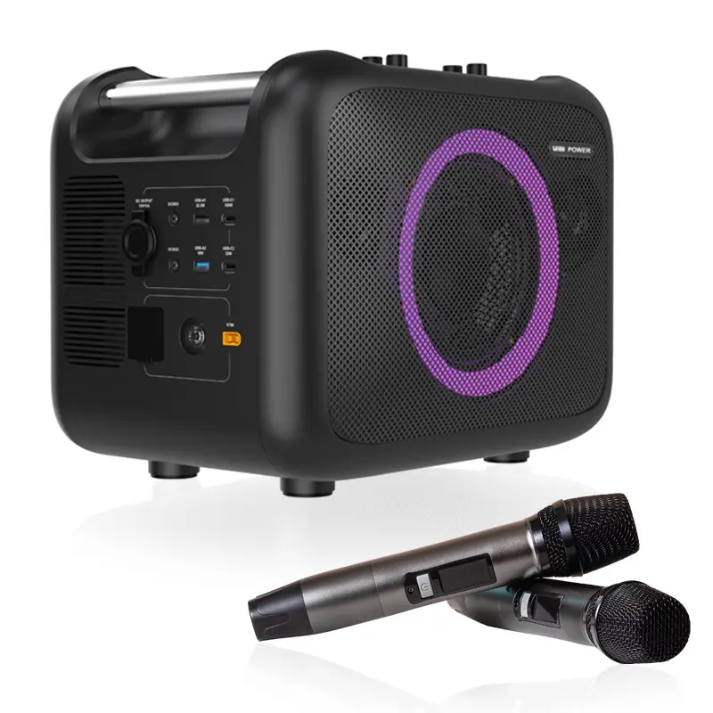 Preiswerter 1200 W 220 V tragbarer Energiespeicher Stromversorgung Bluetooth Karaoke Lautsprecher mit Mikrofon