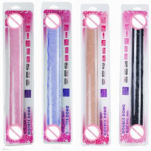 Dildo jeli silikon lunak berkepala ganda naga Dildo vagina g-spot pijat orgasme penis Lesbian Masturbator steker pantat seks menggoda Dildo - Product Image 6