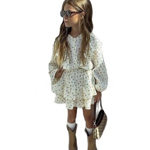 Conjunto de Dos Piezas para Niña, Blusa de Manga Larga con Volantes Florales y Falda de Pastel con Capas, Mezcla de Algodón para Niñas Pequeñas - Product Image 5