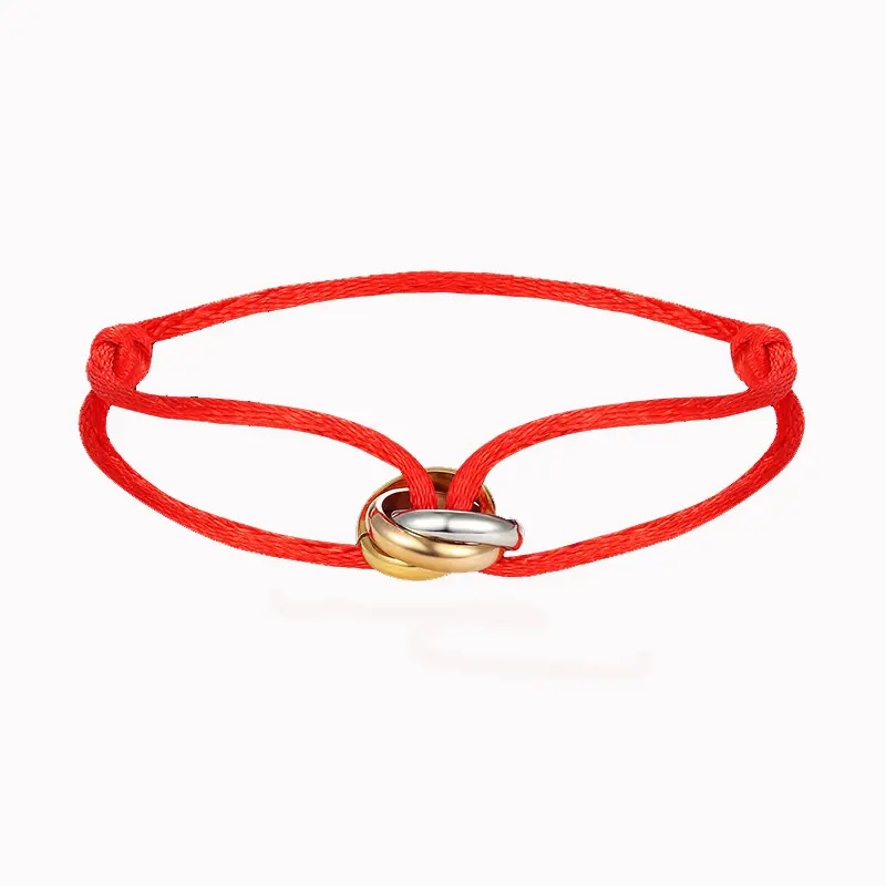 In acciaio inossidabile Custom 3 Tone colore tripla banda anelli intrecciati anelli di rotolamento regolabili fatti a mano rosso corda braccialetti