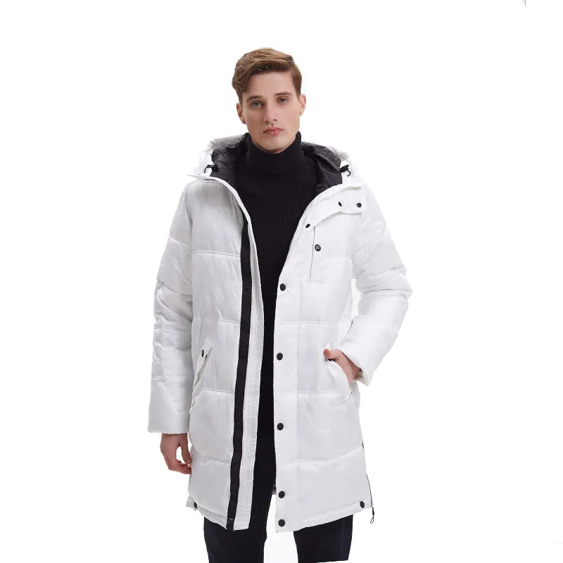 Chaqueta larga de invierno para hombre, parka con relleno, acolchada, a prueba de viento, color blanco