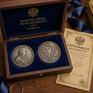 1724 Russisches Kaiserreich Peter der Große Poltina Messing Versilberte Doppelseitige Emaille Antik-Imitation Münze Souvenir Deko Geschenk - Product Image 2