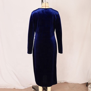 Abito lungo elegante in <span class=keywords><strong>velluto</strong></span> BDBH con spacco, drappeggiato, a tubino, a <span class=keywords><strong>maniche</strong></span> <span class=keywords><strong>lunghe</strong></span>, per feste ed eventi - Product Image 6