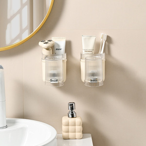 Porte-brosse à dents mural couleur crème, sans perçage, pour usage domestique dans les salles de bain et les toilettes. Approvisionnement direct d'usine. - Product Image 5