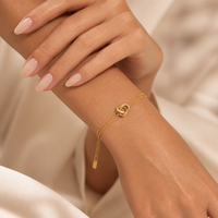 Vente en gros – Bracelet double couche entrelacé pour femme, en acier inoxydable 316L plaqué or PVD 18 carats, orné de zircons, étanche et réglable