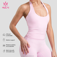 Soutien-gorge de sport OEM HUCAI personnalisé à col halter push-up, dos nu, haute intensité, pour femme, idéal pour le yoga, la gym et le fitness