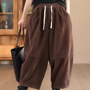 Corduroy Fleece <b>Lined</b> Casual <b>Pants</b> Women Autumn Winter Thick Warm Harem <b>Pants</b> Micro Elasticity Patchwork Style - Product Image 3