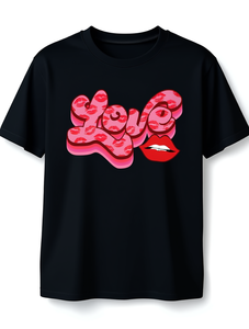 T-shirt da donna con grafica a tema San Valentino, nera, girocollo, manica corta, in jersey elasticizzato, casual, primavera estate, lavabile in lavatrice - Product Image 1