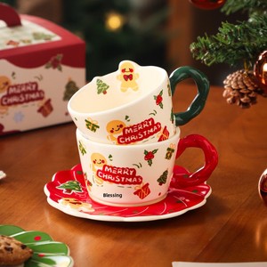 Taza de Café de Cerámica Resistente <span class=keywords><strong>a</strong></span> Altas Temperaturas con Diseño de Hombre de Jengibre Navideño, con Platillo, <span class=keywords><strong>para</strong></span> el Hogar, la Oficina, el Desayuno de los Niños - Product Image 4