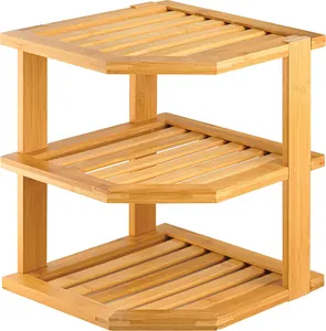 Estante de esquina de bambú de 3 capas, organizador triangular de especias para baño, cocina, esquinero de madera de bambú, como se muestra