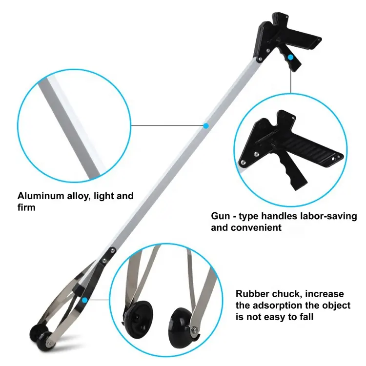 Grabbers Reacher Tool Long 32 Steel Foldable Pick Up Stick With Strong Grip For Store Shelves,Lightweight Trash