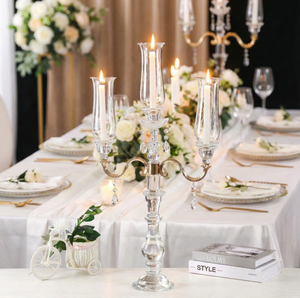 Candelabro de Cristal Transparente Moderno de Alta Calidad K62 de 5 Brazos con Cubierta de Cristal Tubular, Centro de Mesa, Portavelas - Product Image 1