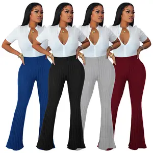 M6591-bayanlar için sıcak satış düz renk rahat alevlendi maxi pantolon