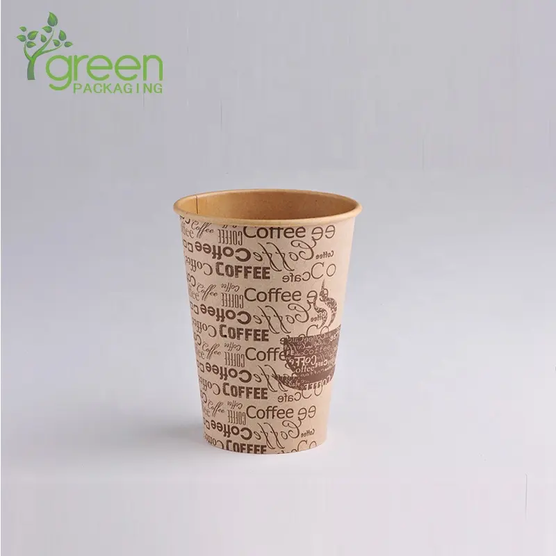 Vasos de papel reciclado desechables Kraft personalizados, vasos con tapa, 360ml