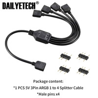 Cable divisor RGB de 1 a 4, 5V, 3 pines, ARGB, conector de tira LED extensible para ventilador de carcasa direccionable