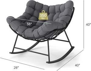 كرسي هزاز داخلي فاخر بتصميم بيضاوي، إطار فولاذي أسود غير لامع، قاعدة بمظهر خشبي، وسادة سميكة من القطن البولي بروبيلين، أثاث للاسترخاء - Product Image 5