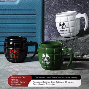 New Design Factory Direct Grenade Shape Black Custom Made <b>Ceramic</b> 3D Funny Coffee Mug for Tea <b>Cup</b> Set - Product Image 3