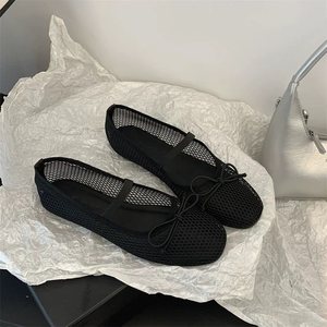 Chaussures Mary Jane plates pour femmes, à nœud ajouré, surface en <span class=keywords><strong>filet</strong></span> respirante, à enfiler, tendance mode, motif uni - Product Image 6