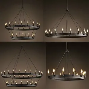 Loft American Country Chandelier Industrial Retro Iron Round Candle Chandelier