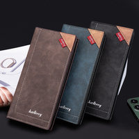 Baellerry produsen slot kartu Logo kustom kulit Pu pria dompet ramping Panjang Dompet mewah modis dua lipat untuk pria