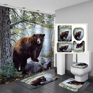 Lodge rustique ours des bois orignal imprimé tissu Polyester imperméable drôle ours rideau de douche