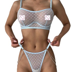 Sexy Women Underwear Sets Solid Color <b>Perspective</b> Chain Shine Breathable Ultra-thin Womens Clothing Two Piece Sexy Lingerie - Product Image 5