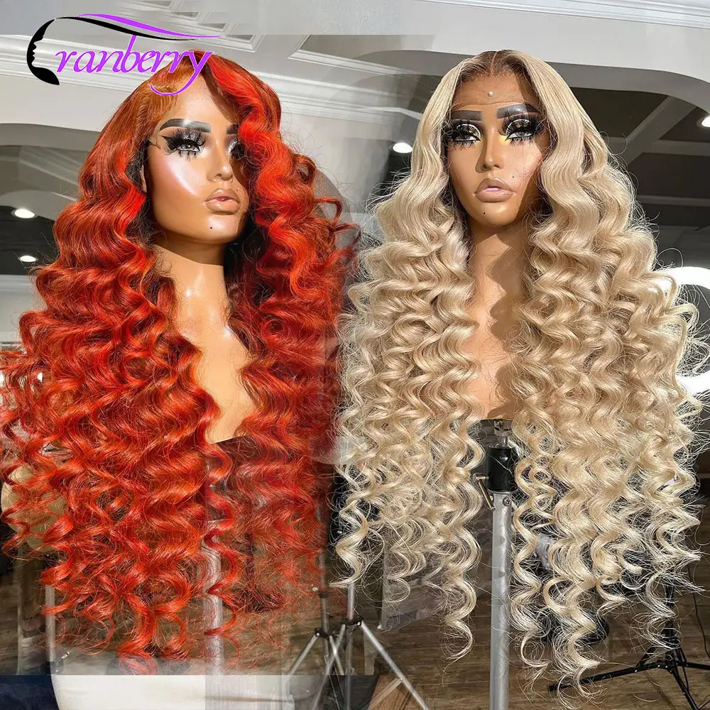 SV HD parrucca in pizzo 30 "-40" parrucche per capelli peruviani profondi sciolti ombre radici scure evidenziare estensioni e parrucche dei capelli ricci dell'onda profonda per le donne