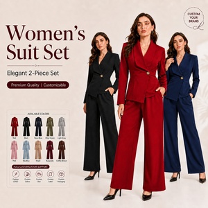 Elegante Conjunto de Traje para Mujer, Blazer Asimétrico de Manga Larga y Pantalones de Pierna Recta, Conjunto de Dos Piezas para Oficina y Negocios - Product Image 1