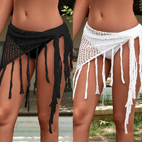 Robe de plage d'été pour femme, style vacances, avec franges, bretelles asymétriques, en crochet ajouré respirant, motif uni, cache-maillot