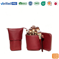 Porte-brosse debout personnalisé, trousse de maquillage de voyage, pochette de maquillage convertible portable en cuir PU, étui à cosmétiques