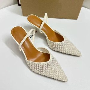 Fashionable <b>Closed</b>-<b>Toe</b> Women's High Heel <b>Sandals</b> Mesh+PU with Artificial Pearls, Pointed Stiletto Heel for Western Style - Product Image 2