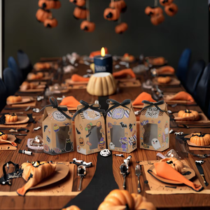 Cajas de papel Kraft para dulces de Halloween con ventana, cajas de decoración para dulces con cintas, regalos de fiesta - Product Image 6