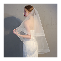 Voile de mariée en dentelle à prix de gros raisonnable, plusieurs modèles disponibles, bordure en ruban, monocouche, teint uni, pour mariage, type mantille