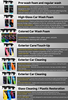 Champú para Autos, Prelavado para Autos, Agente de Limpieza Interior, Limpiador de Llantas, Abrillantador de Neumáticos, Revestimiento de Nano Vidrio, Desengrasante, Kit de Lavado de Autos