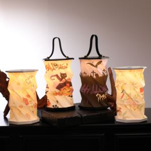 Lanternes en papier pliables pour <span class=keywords><strong>Halloween</strong></span>, décorations réutilisables, lumières LED à piles à intensité variable blanc chaud, décorations de fête effrayantes pour l'intérieur - Product Image 1