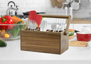 Organizzatore per Accessori da Cucina, Portaposate Multifunzione da Tavolo, Contenitore per Utensili <span class=keywords><strong>in</strong></span> <span class=keywords><strong>Legno</strong></span> con Manico - Product Image 4