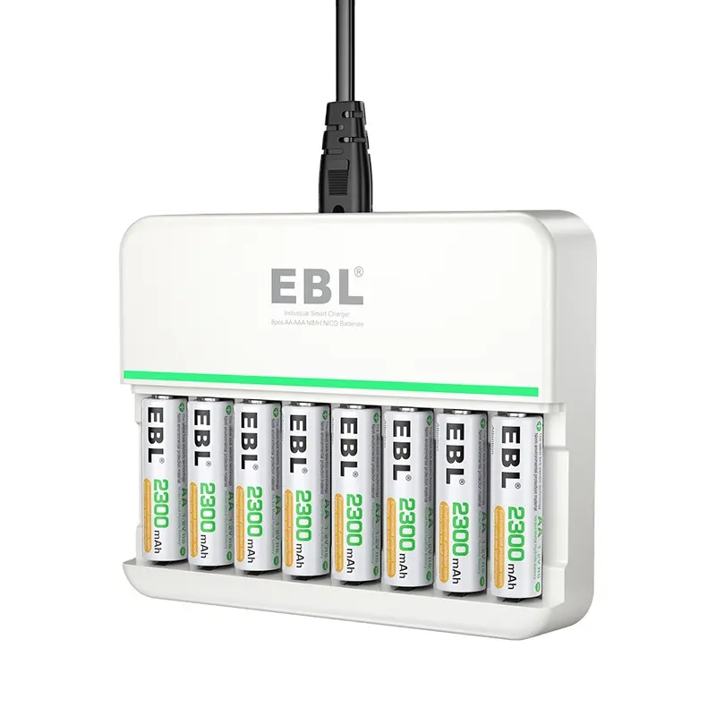 Chargeur de batterie indépendant intelligent EBL 8 baies pour batterie rechargeable AA AAA