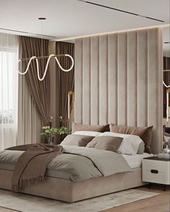 Tête <span class=keywords><strong>de</strong></span> <span class=keywords><strong>lit</strong></span> en <span class=keywords><strong>bois</strong></span> rembourrée personnalisable, style moderne, panneaux capitonnés pour chambre à coucher, art mural décoratif contemporain - Product Image 6