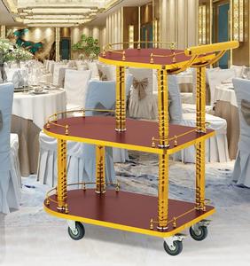Luxury Liquor Trolley Royal Hand Dessert <strong>Cart</strong> 3 Tier Titanium <strong>Wooden</strong> European Four Wheels Hotel Restaurant Gold Hotel Furniture - Product Image 6
