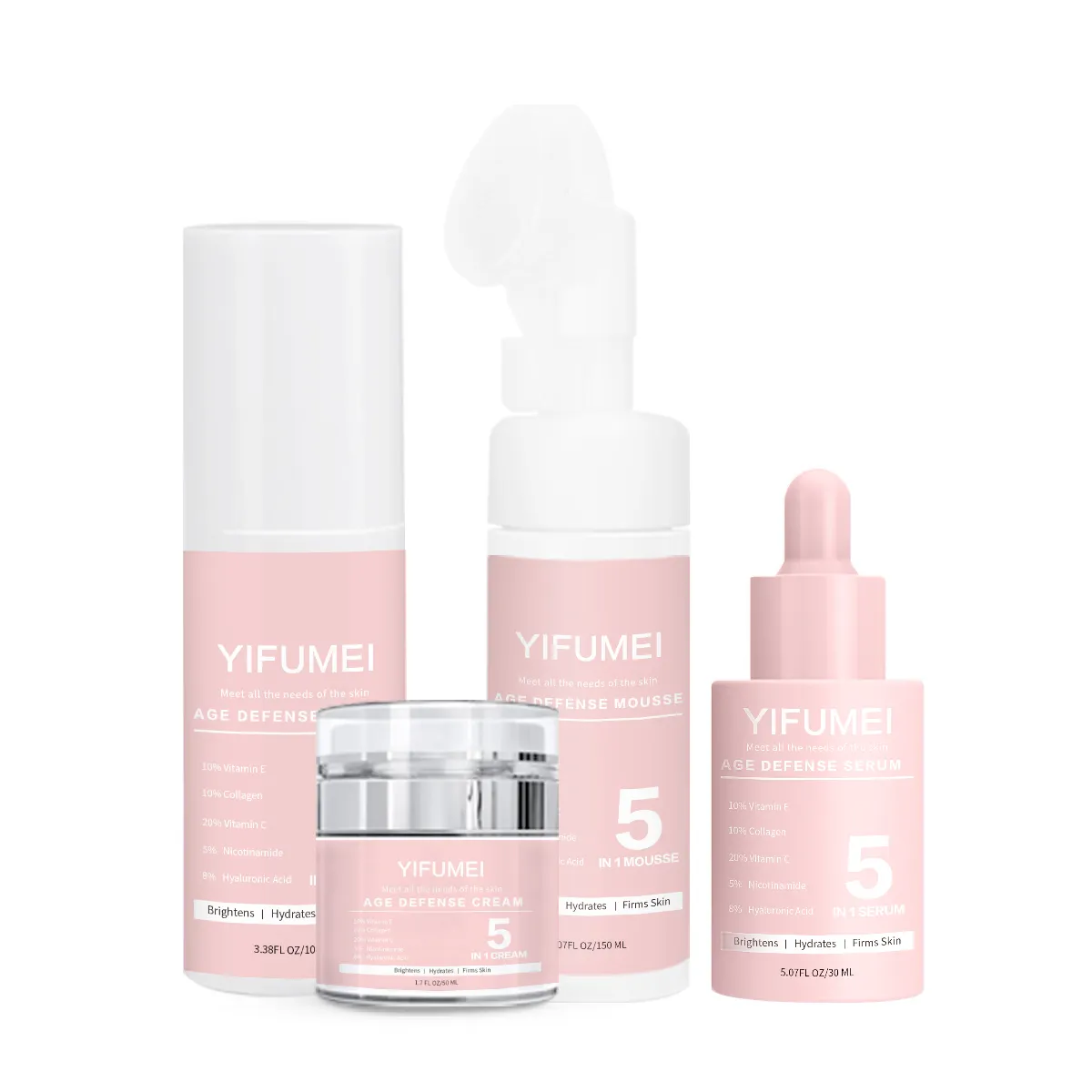 5 em 1 Kit Anti Envelhecimento Rugas Vitamina C Ácido Hialurônico Clareamento Rosto Soro Creme Facial Cuidados Com A Pele Set