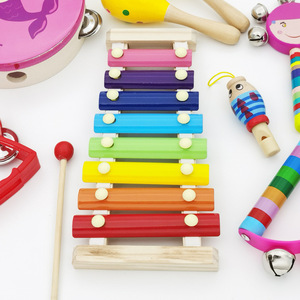 Colorful Wooden <b>Music</b> Orff Percussion <b>Instrument</b> Set With Maraca Whistle Tambourine Xylophone Hand Shaker for Kids Birthday Gift - Product Image 6