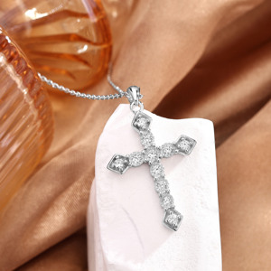 Kalung Liontin Salib Kristen Perak Sterling 925 Klasik dengan Logo yang Dapat Dikustomisasi dan Zirkonia Kubik 5A - Product Image 1