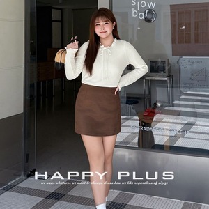 Conjunto de punto Runqi para mujer, talla grande, con top con volantes, falda corta y chaqueta tipo cárdigan, color sólido, detalle de lazo, N9401 - Product Image 4