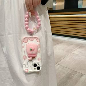 Mode mignon crème <span class=keywords><strong>citron</strong></span> thé support support étui de téléphone portable pour <span class=keywords><strong>iPhone</strong></span> 16 Pro Max 15 14 Plus 13 12 <span class=keywords><strong>11</strong></span> avec perle chaîne couverture - Product Image 4